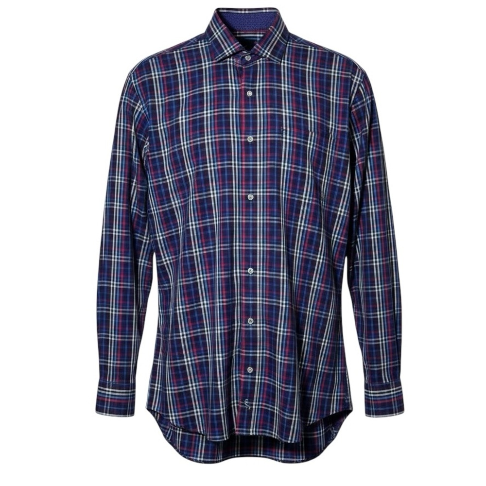 Tailorbyrd Collection Plaid Flip Cuff Button Down Cotton Shirt Mens Large